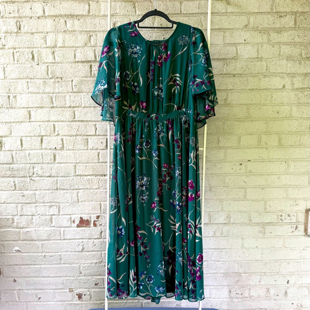 Calvin Klein Flutter Sleeve Floral Maxi Dress